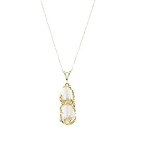 14K Yellow Gold Pearl and Diamond Pendant