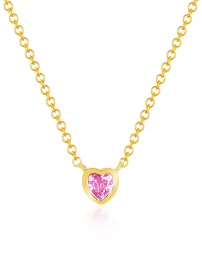 14k Yellow Gold Pink Sapphire Heart Necklace