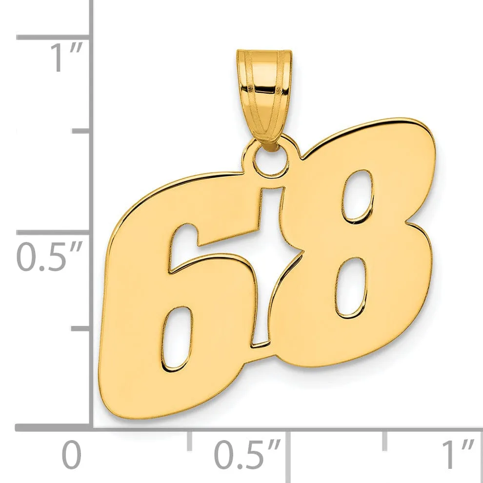 14k Yellow Gold Polished Finish Block Script Design Number 68 Charm Pendant