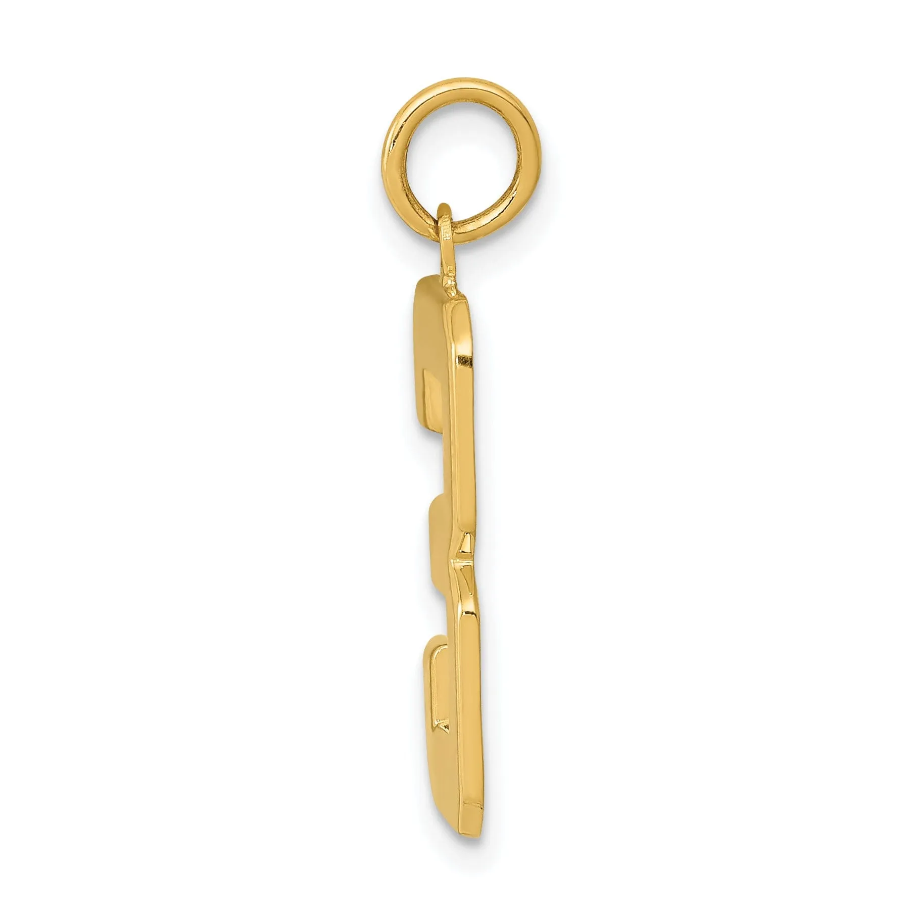 14k Yellow Gold Polished Finish Large Size Number 3 Charm Pendant