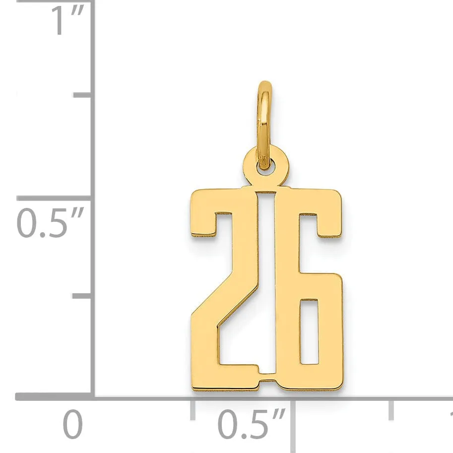 14K Yellow Gold Polished Finish Small Size Elongated Shape Number 26 Charm Pendant