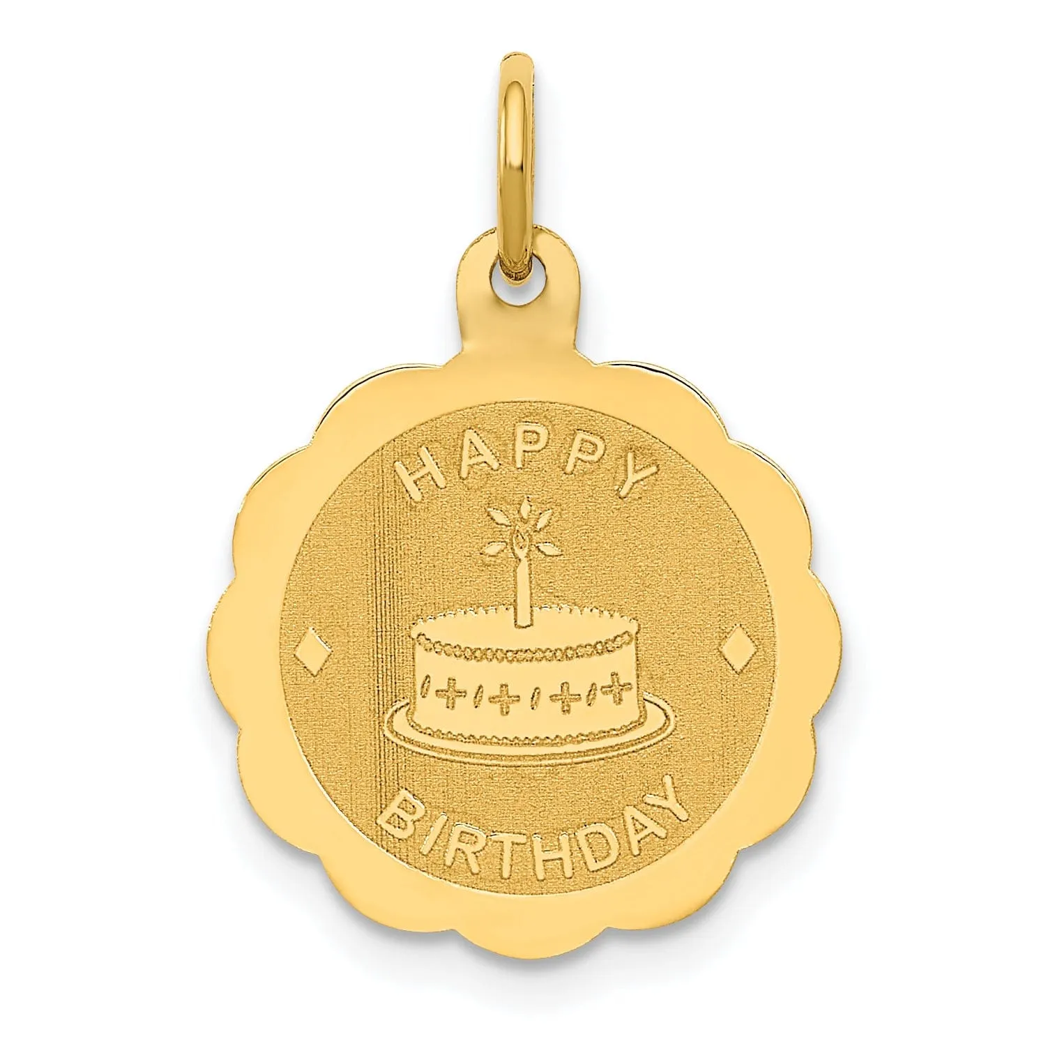 14K Yellow Gold Polished Satin Finish HAPPY BIRTHDAY Cake Design Pendant