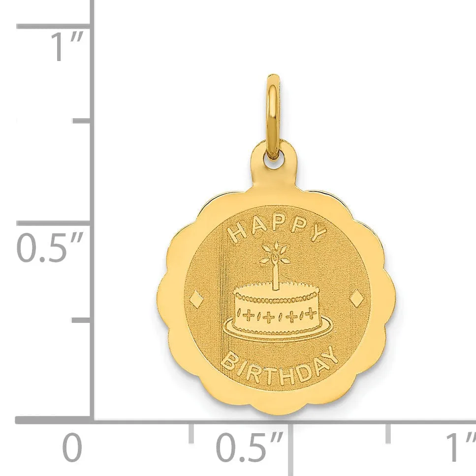 14K Yellow Gold Polished Satin Finish HAPPY BIRTHDAY Cake Design Pendant