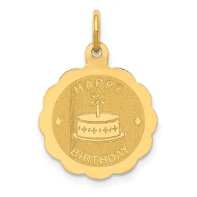 14K Yellow Gold Polished Satin Finish HAPPY BIRTHDAY Cake Design Pendant