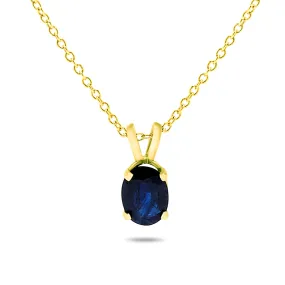14k Yellow Gold Solitaire Oval Blue Sapphire Pendant Necklace