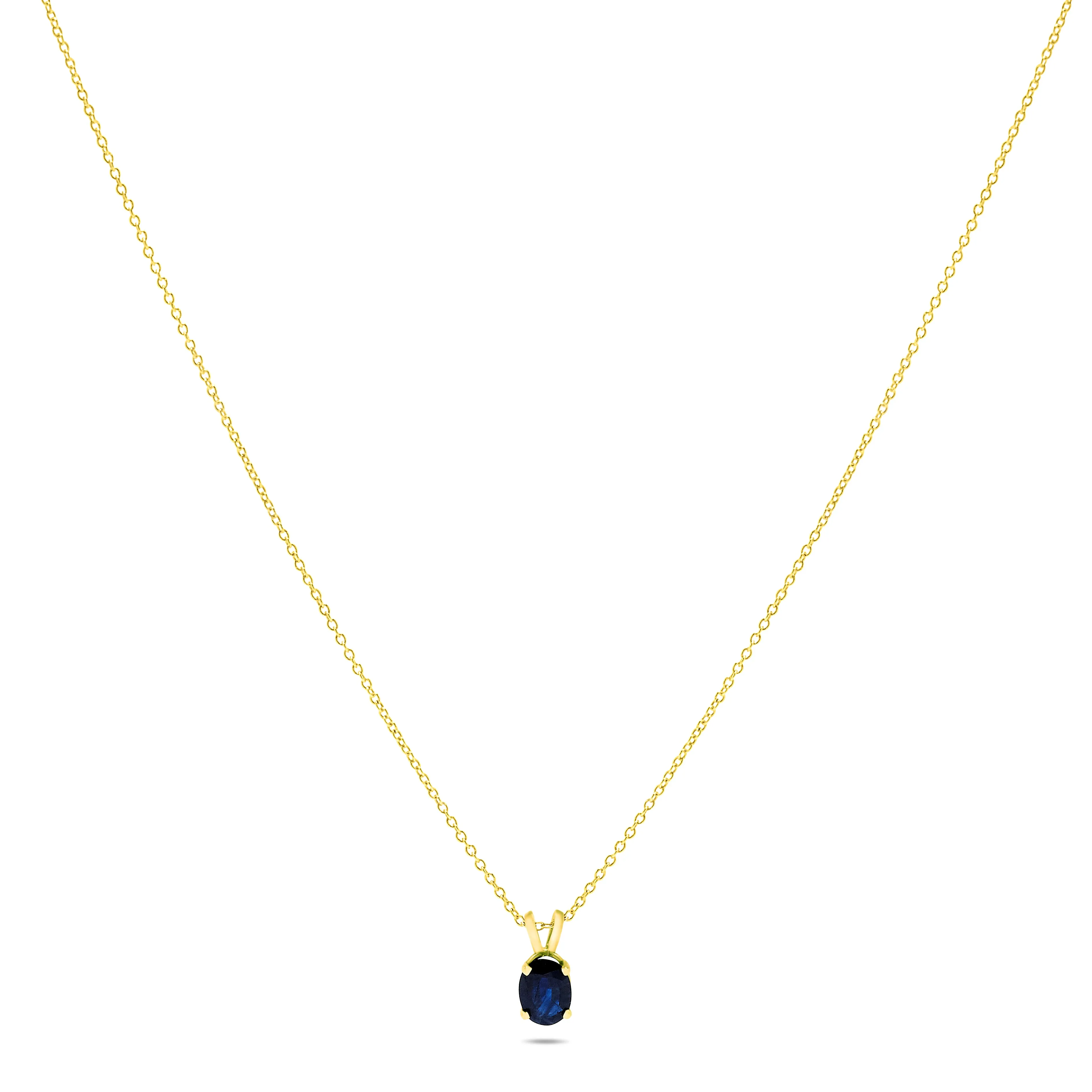 14k Yellow Gold Solitaire Oval Blue Sapphire Pendant Necklace