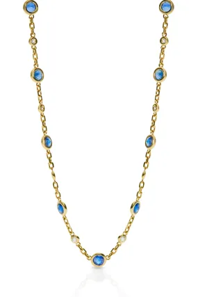 14KY Blue Sapphire and Diamond Station Necklace