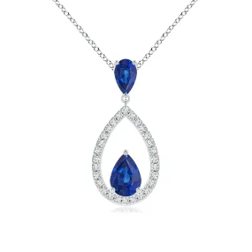 1.64 CT. Blue Sapphire and White Sapphire Drop Pendant