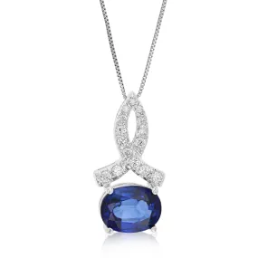 1.75 cttw Created Sapphire Pendant Necklace .925 Sterling Silver 9x7 MM Oval