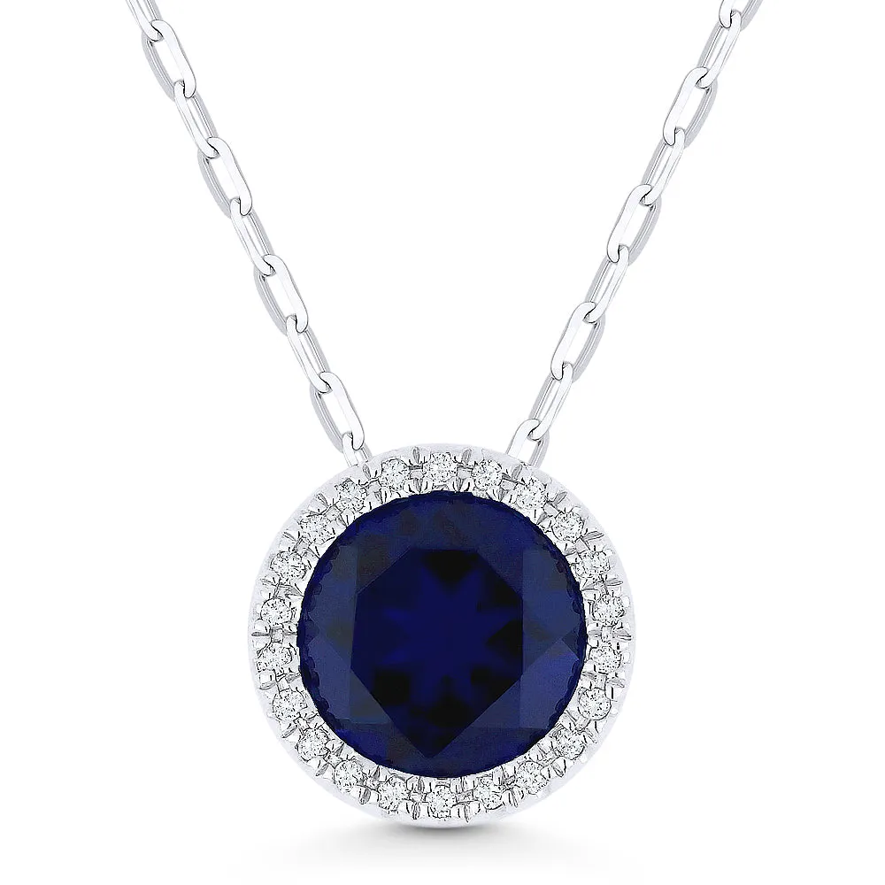 1.75Ct Sapphire 16"pendant Necklace In 14K White Gold