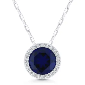 1.75Ct Sapphire 16"pendant Necklace In 14K White Gold