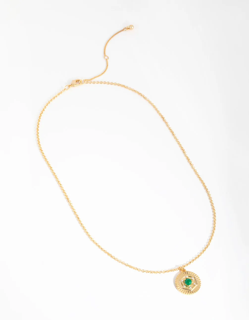 18ct Gold Plated Cubic Zirconia Etched Coin Necklace