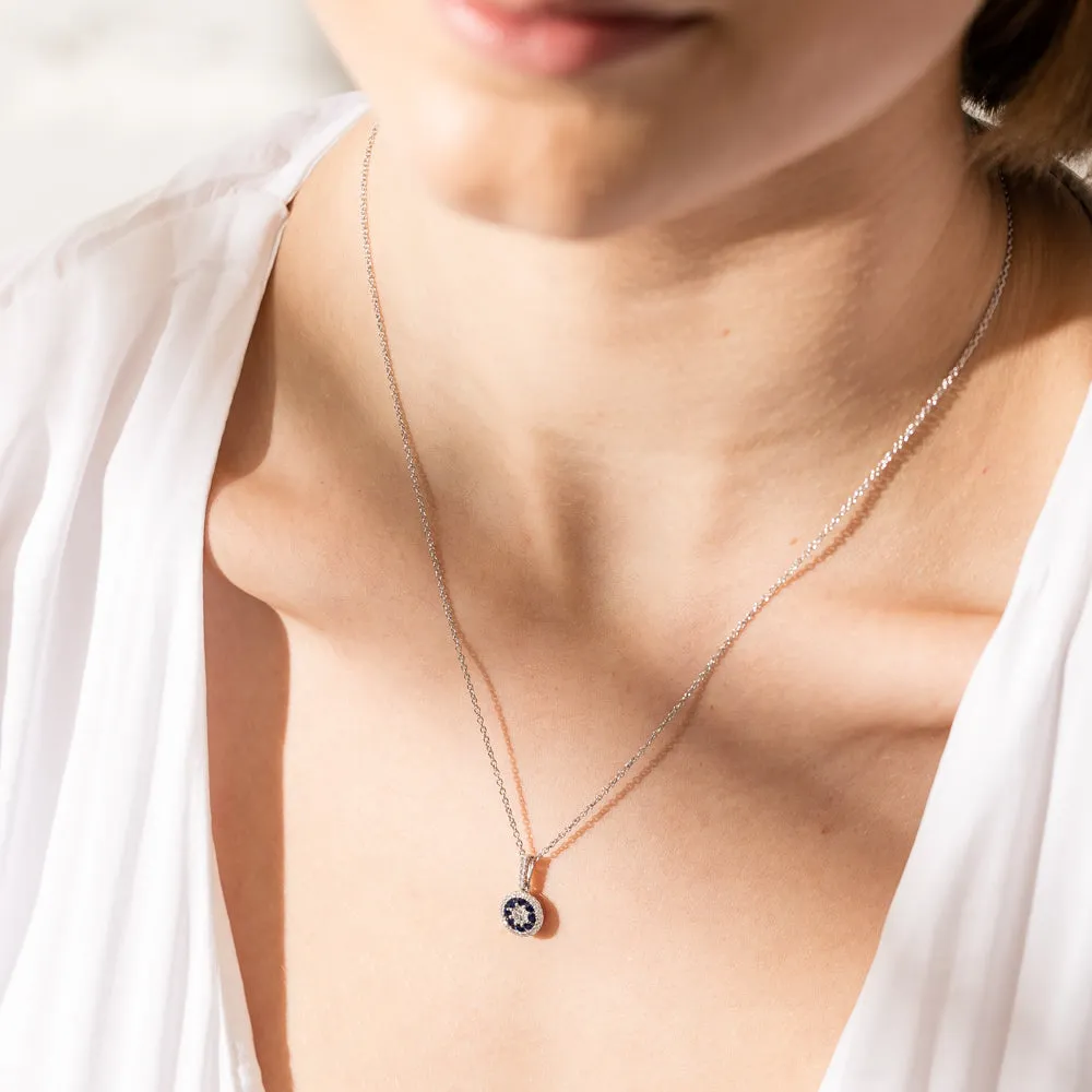 18ct White Gold Diamond & Sapphire Pendant