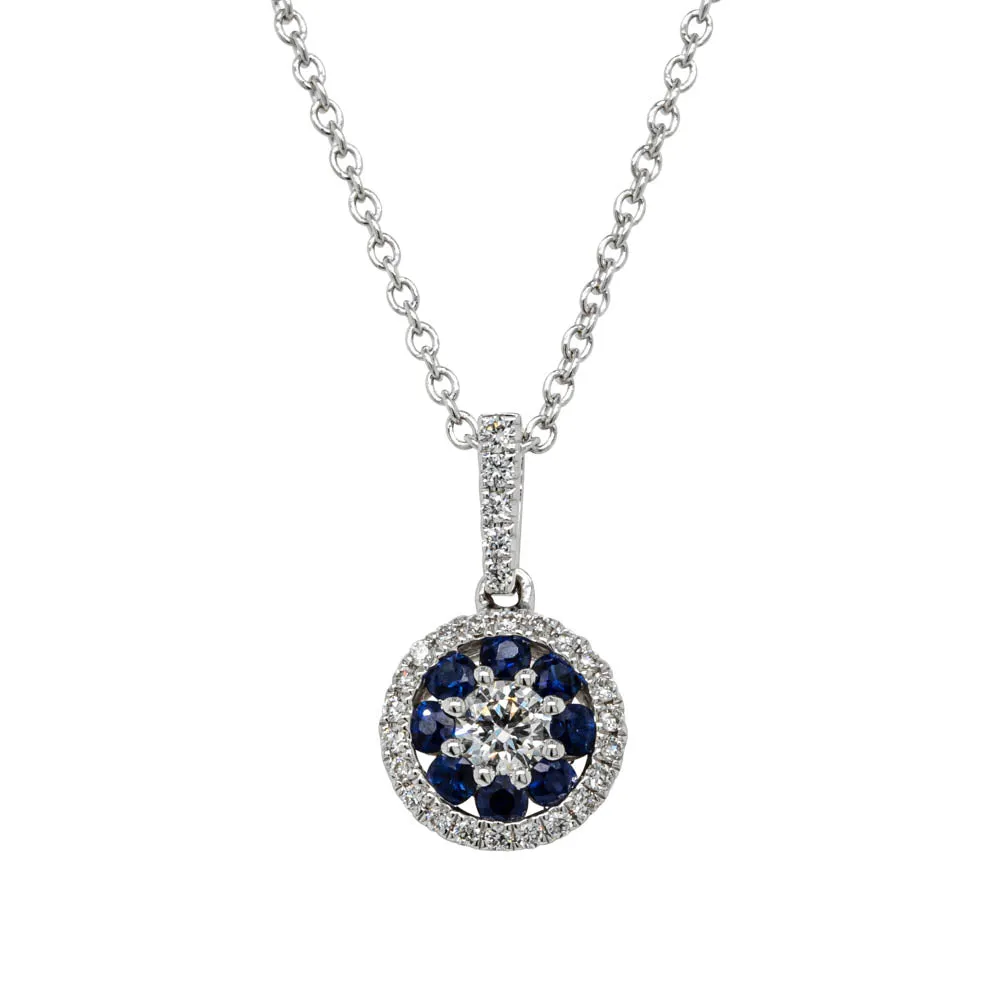 18ct White Gold Diamond & Sapphire Pendant
