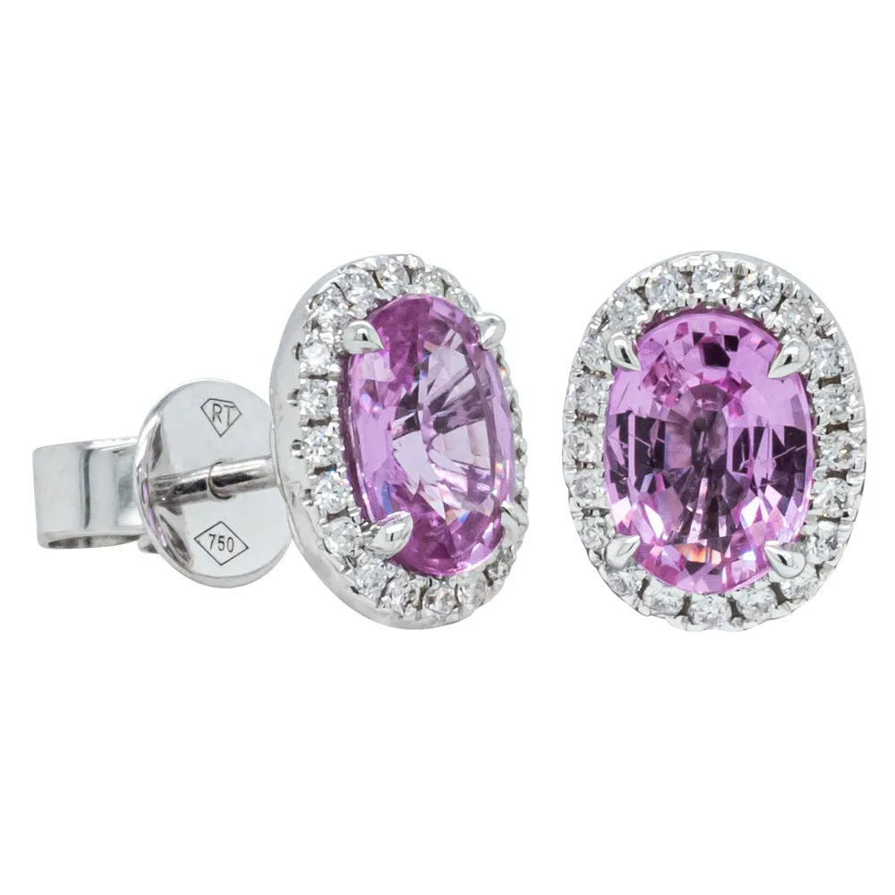 18ct White Gold Pink Sapphire & Diamond Earrings