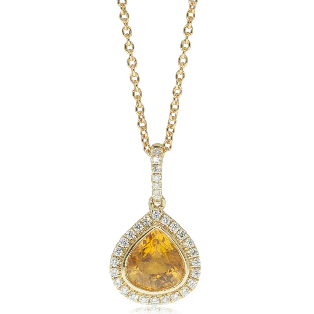 18ct Yellow Gold Sapphire & Diamond Halo Necklace