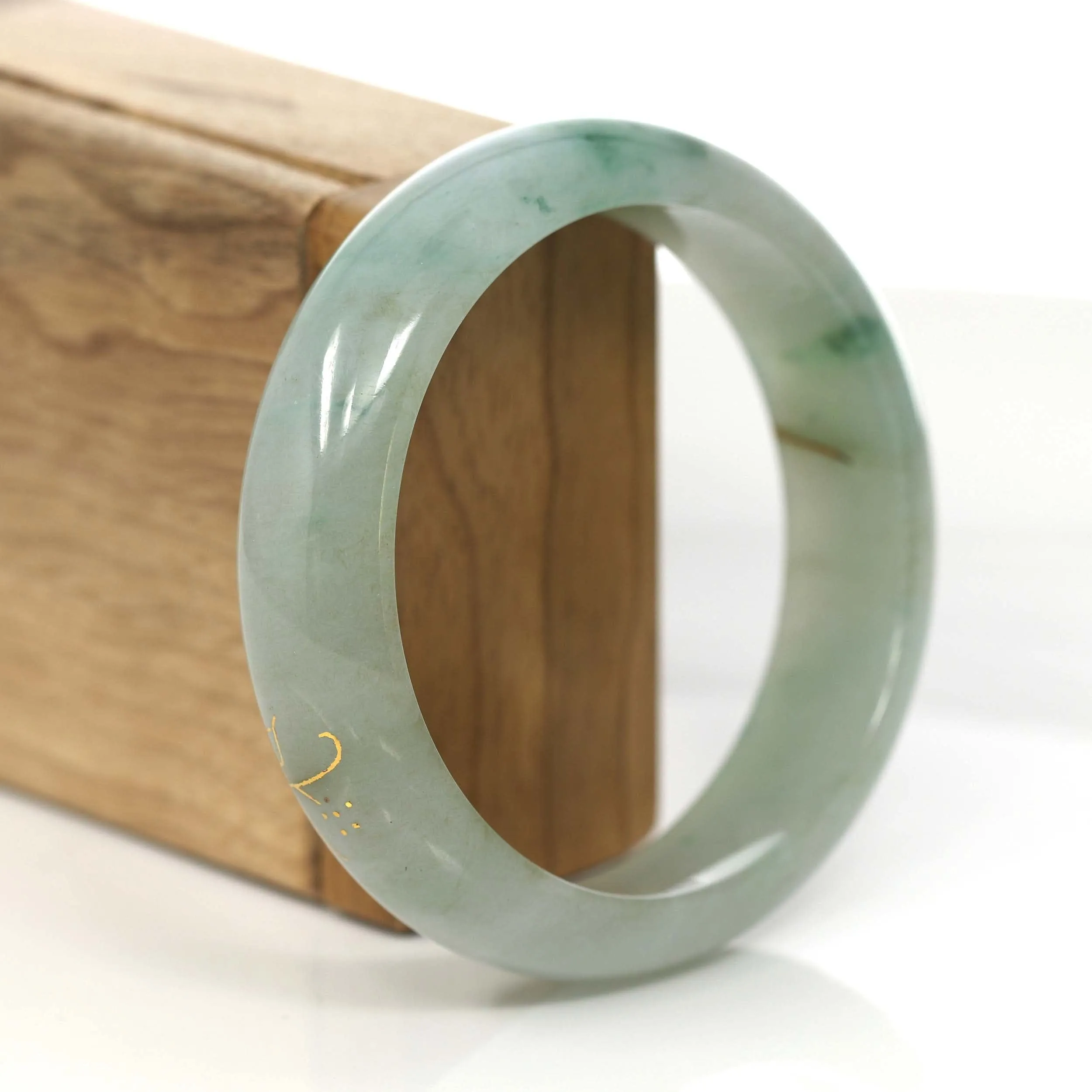 18k Gold Inlaid Real Jadeite Jade bangle Bracelet (60.49 mm) #791