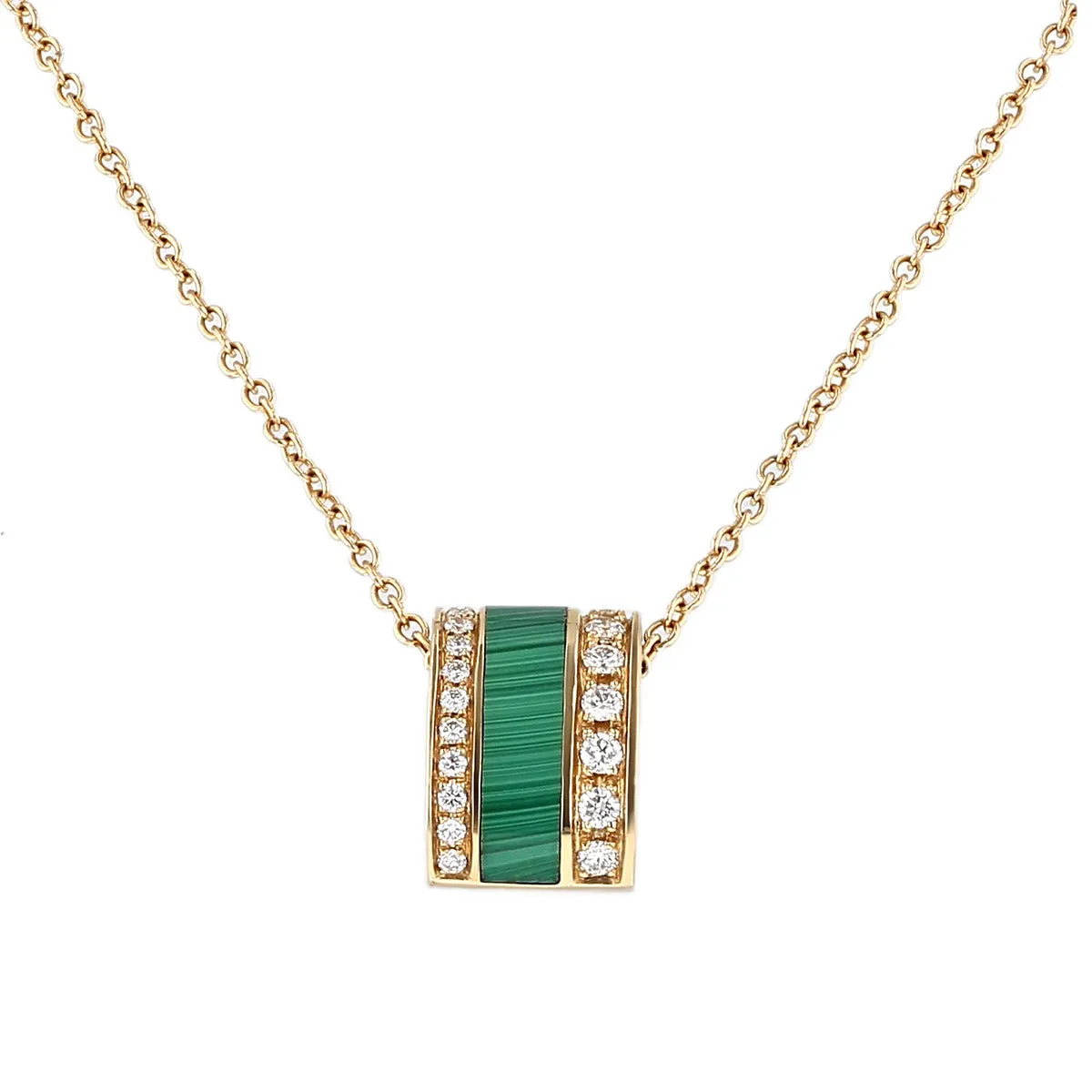 18K Gold Malachite and Diamond Pendant Necklace