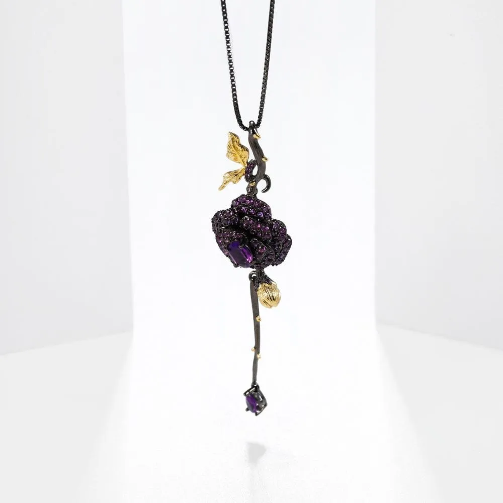 18k Gold Over 925 Silver Two Tone Handmade Rose Pendant