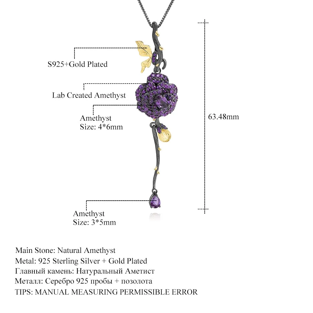 18k Gold Over 925 Silver Two Tone Handmade Rose Pendant