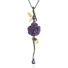 18k Gold Over 925 Silver Two Tone Handmade Rose Pendant