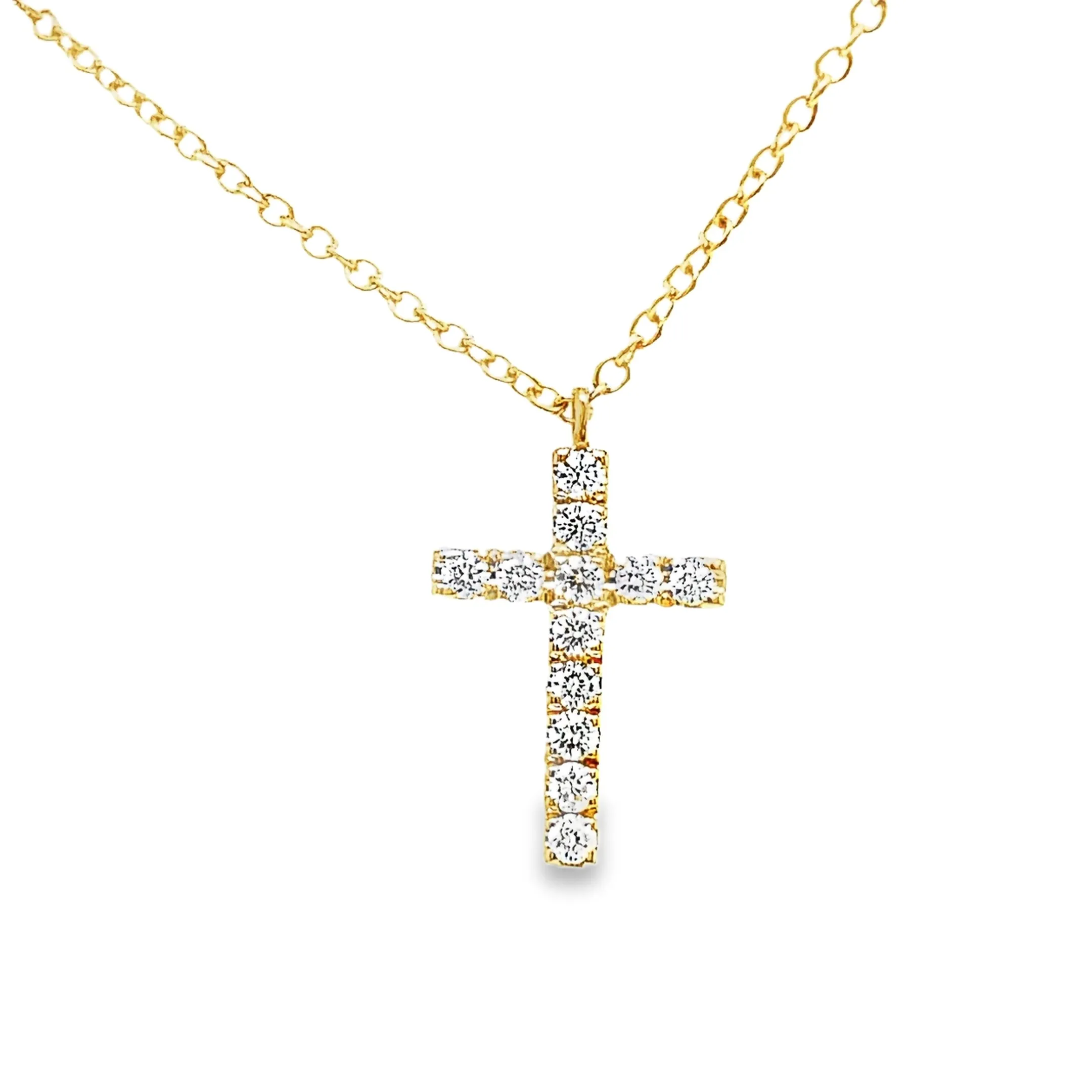 18K Italian Made Reversible Diamond & Pink Sapphire Cross Pendant Necklace