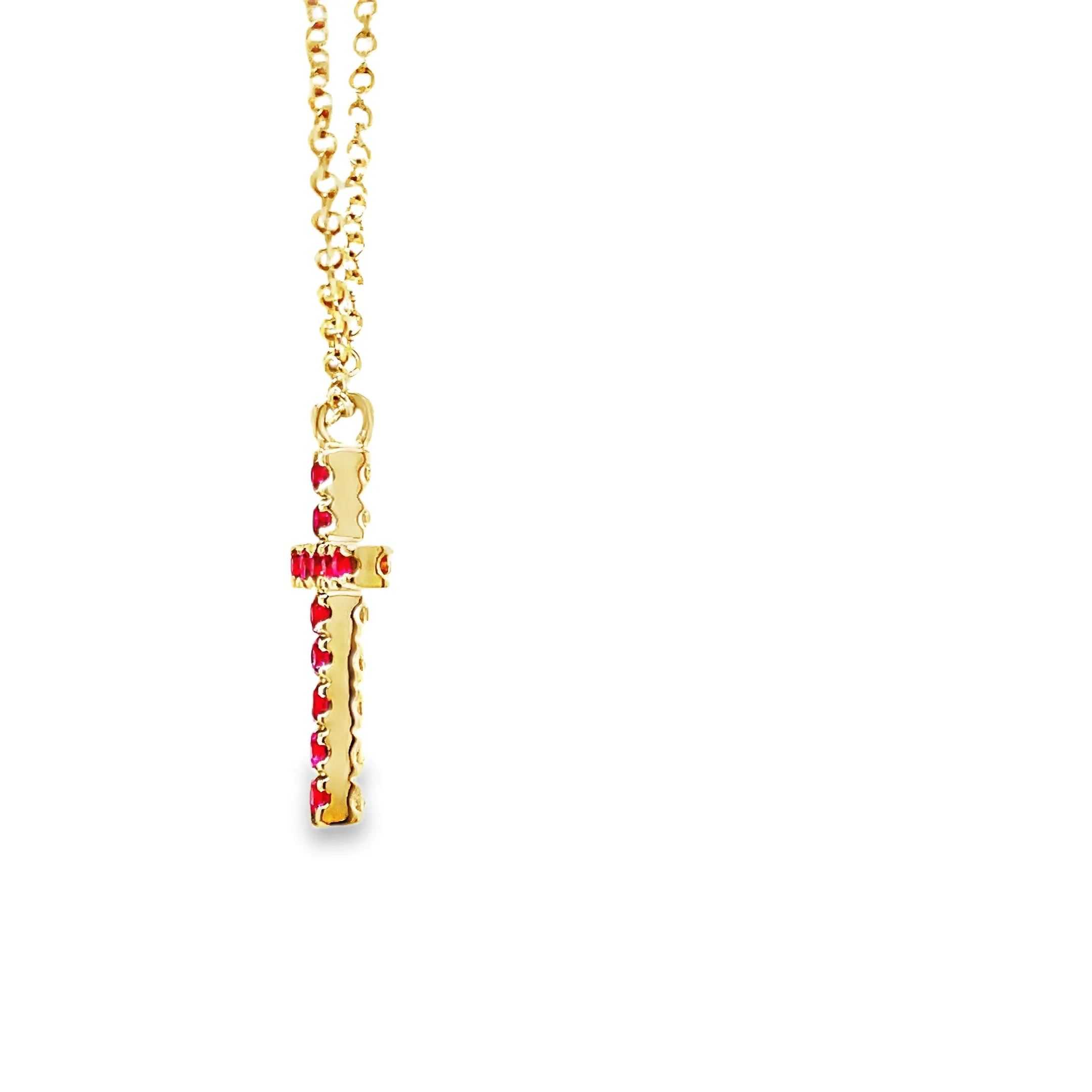 18K Italian Made Reversible Diamond & Pink Sapphire Cross Pendant Necklace