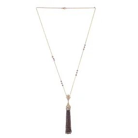 18k Rose Gold Pave Diamond Beads Sapphire Tassel Matinee Necklace