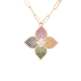 18K ROSE GOLD VENETIAN PRINCESS DIAMOND & MIXED SAPPHIRE FLOWER LONG NECKLACE
