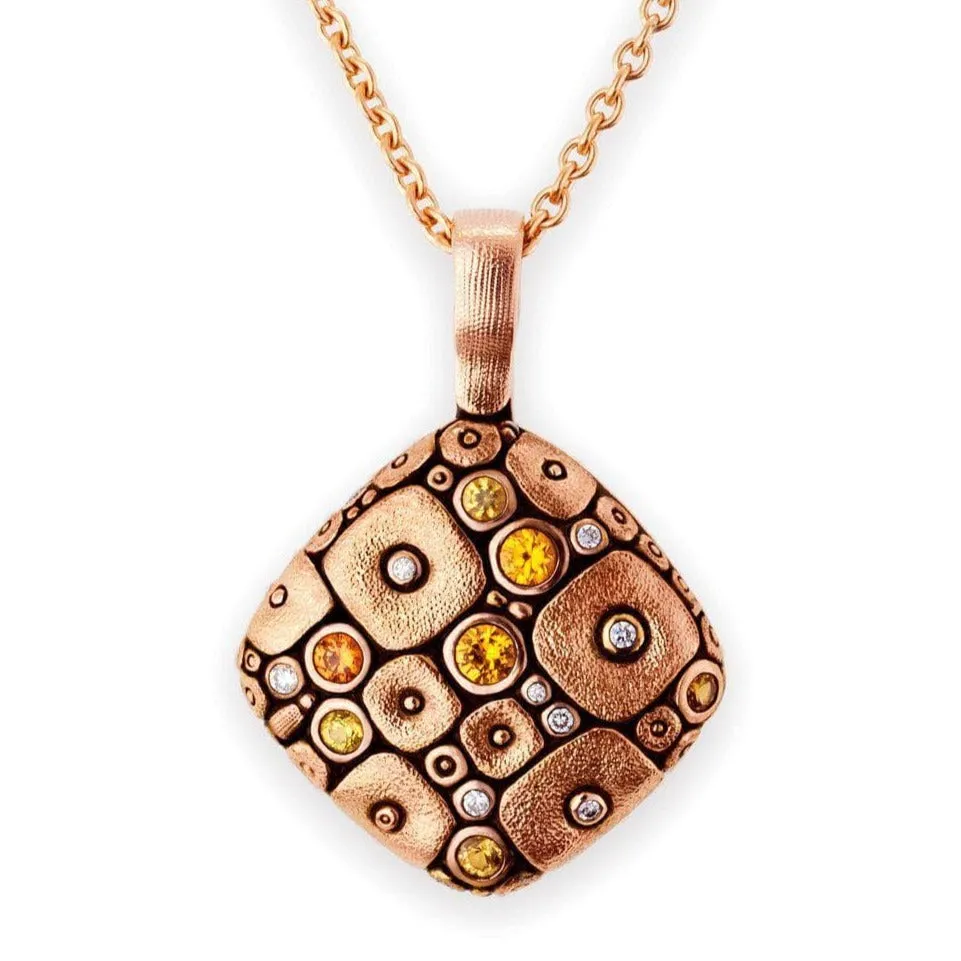 18K Soft Mosaic Orange Mix Sapphire & Diamond Pendant - M-46RS
