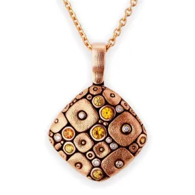 18K Soft Mosaic Orange Mix Sapphire & Diamond Pendant - M-46RS