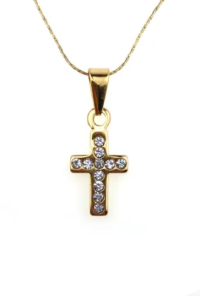 18K Yellow Gold 2 ct Created Diamond Cross Stud Necklace Plated 18 inch