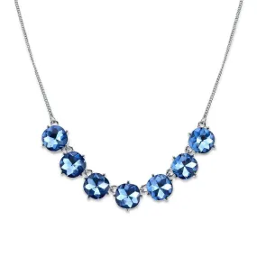2028 Jewelry Blue Round Faceted Cushion Shaped Glass Stone Collar Necklace 16"   3" Extender
