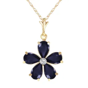 2.22 Carat 14K Solid Yellow Gold Necklace Natural Sapphire Diamond