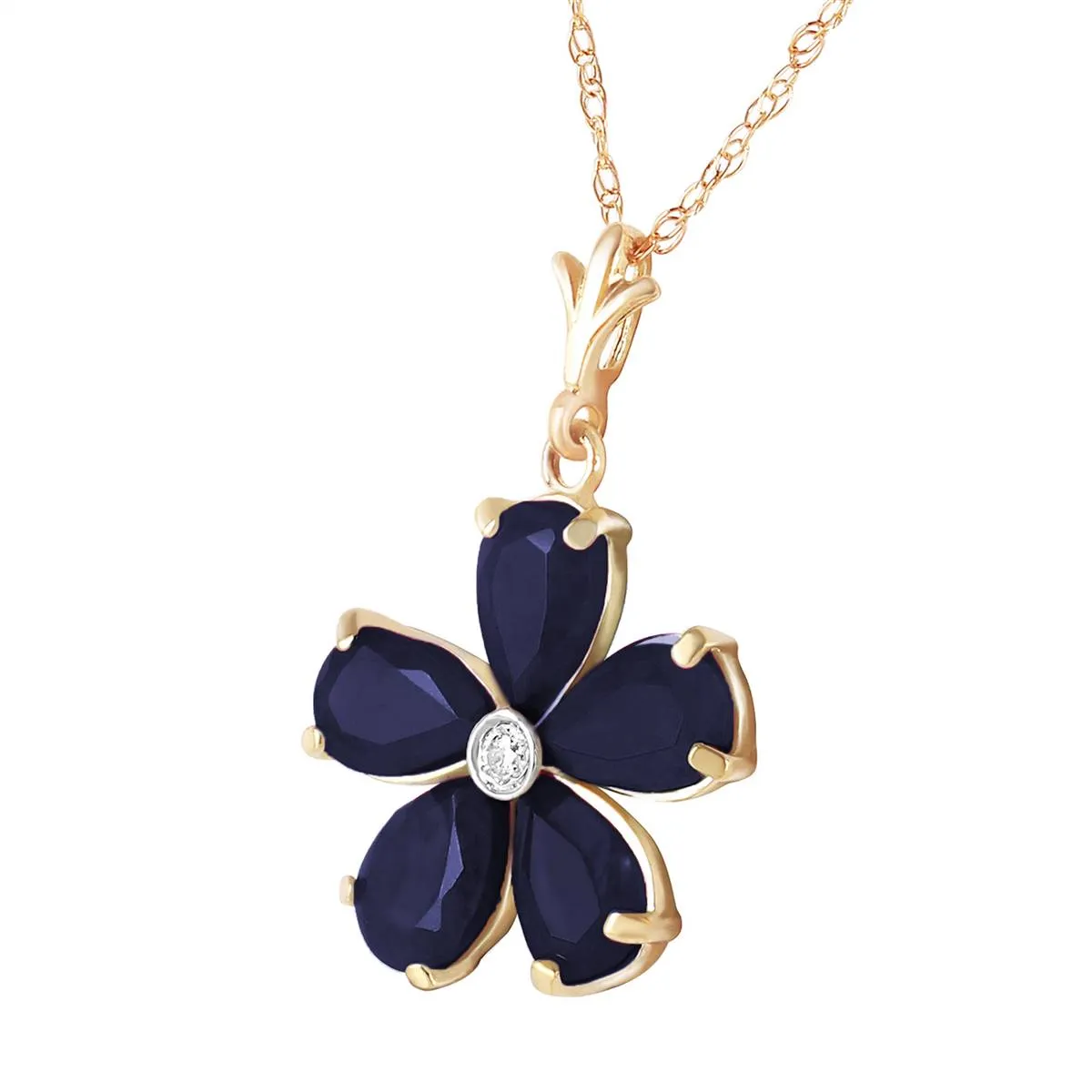 2.22 Carat 14K Solid Yellow Gold Necklace Natural Sapphire Diamond
