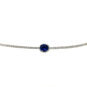 2.64carat Choker with Oval Cut Blue Sapphire Center Tennis Necklace