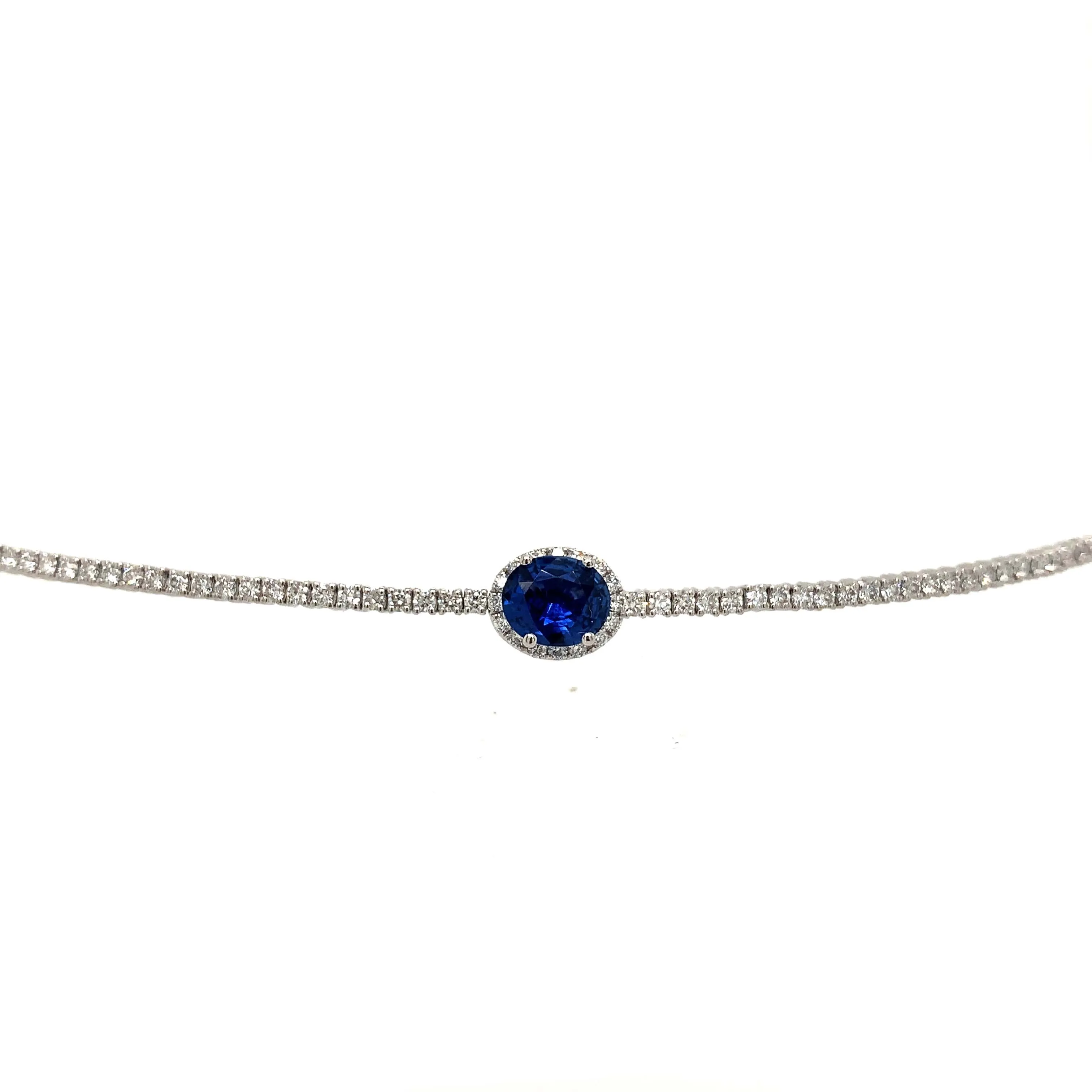 2.64carat Choker with Oval Cut Blue Sapphire Center Tennis Necklace