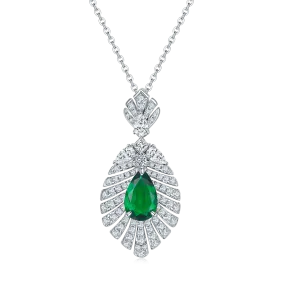 2.75 Carat Pear-Shaped Lab-Created Gemstone Pendant Necklace in S925 Silver with Platinum Leaf Design