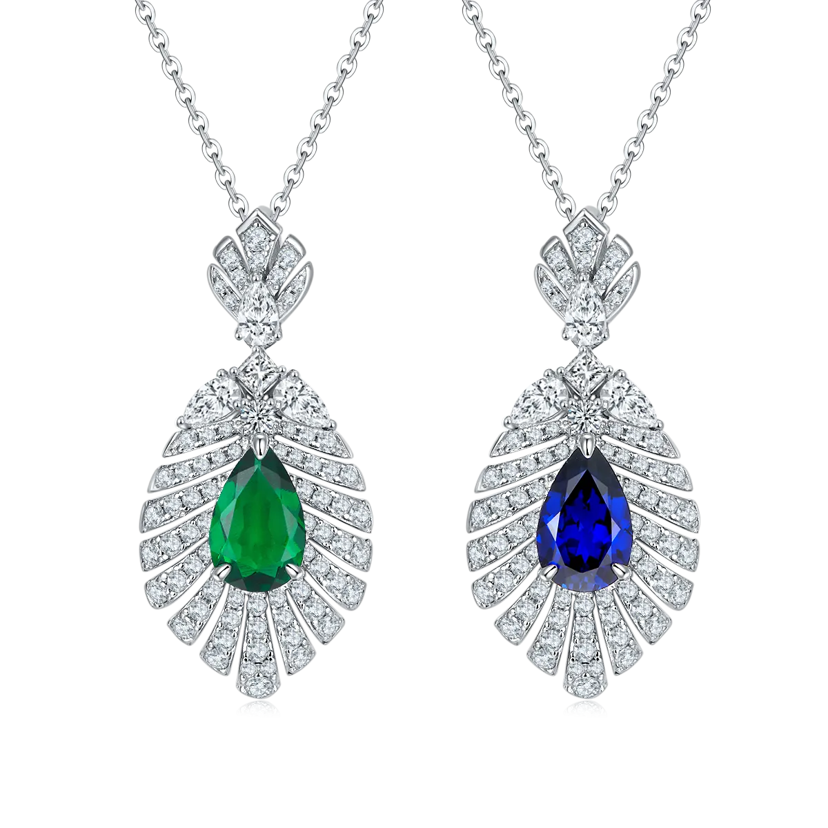 2.75 Carat Pear-Shaped Lab-Created Gemstone Pendant Necklace in S925 Silver with Platinum Leaf Design