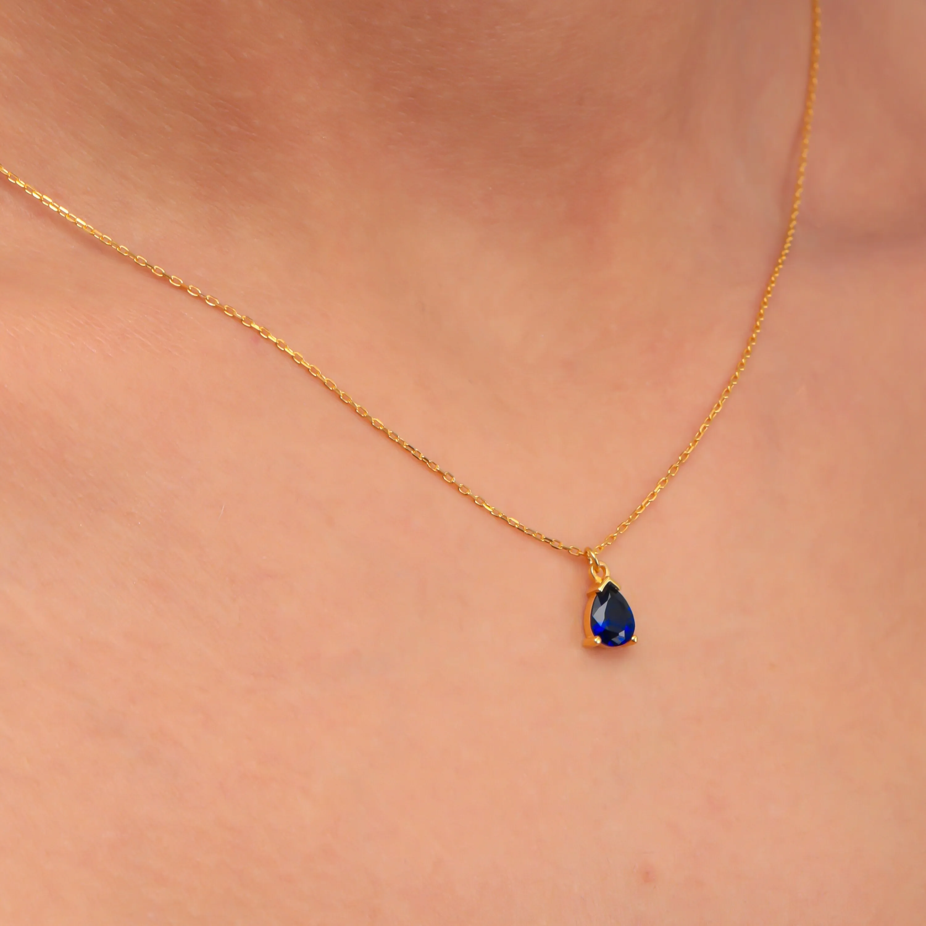 5th Wedding Anniversary Jewelry Gift Sapphire Teardrop Dainty Necklace