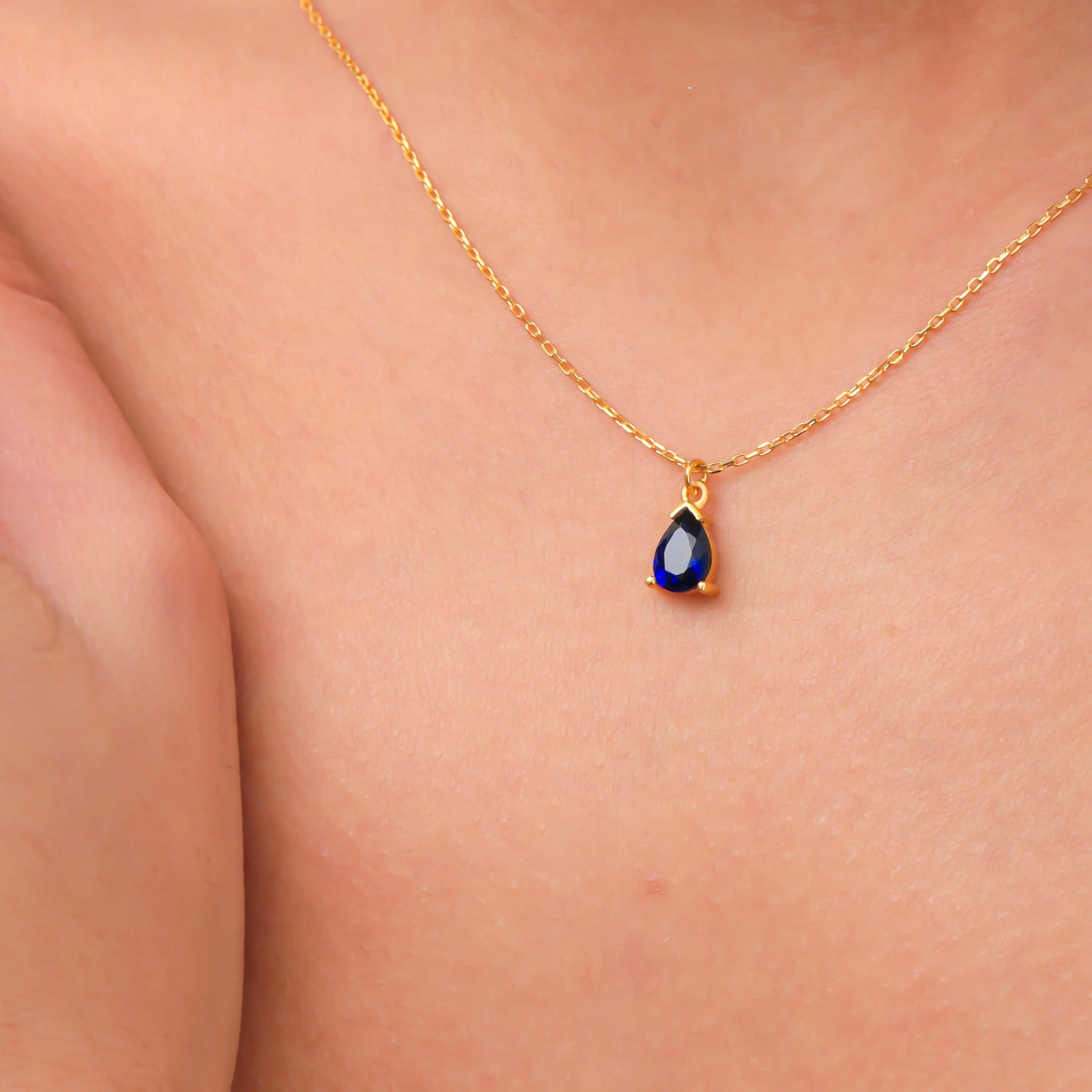 5th Wedding Anniversary Jewelry Gift Sapphire Teardrop Dainty Necklace