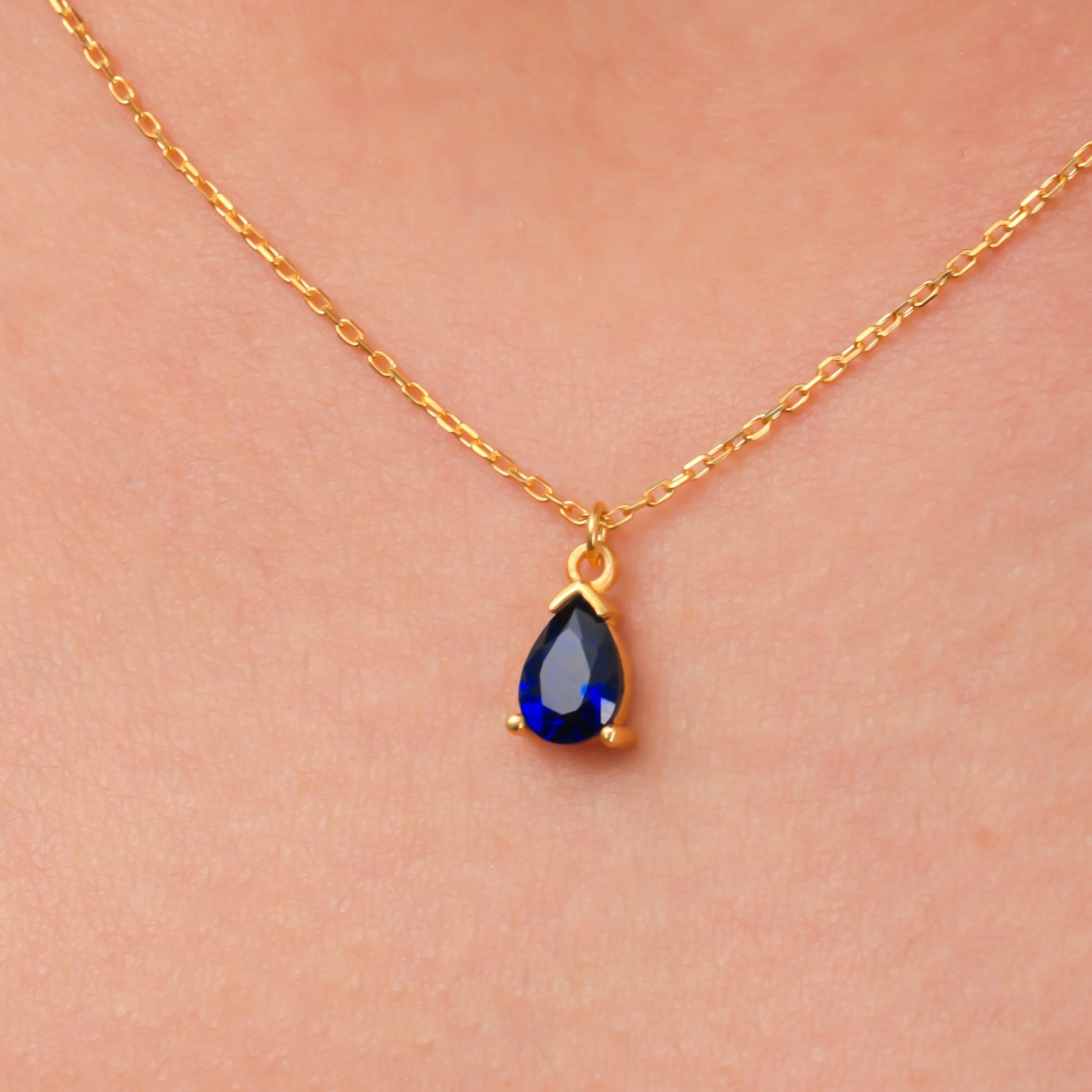 5th Wedding Anniversary Jewelry Gift Sapphire Teardrop Dainty Necklace