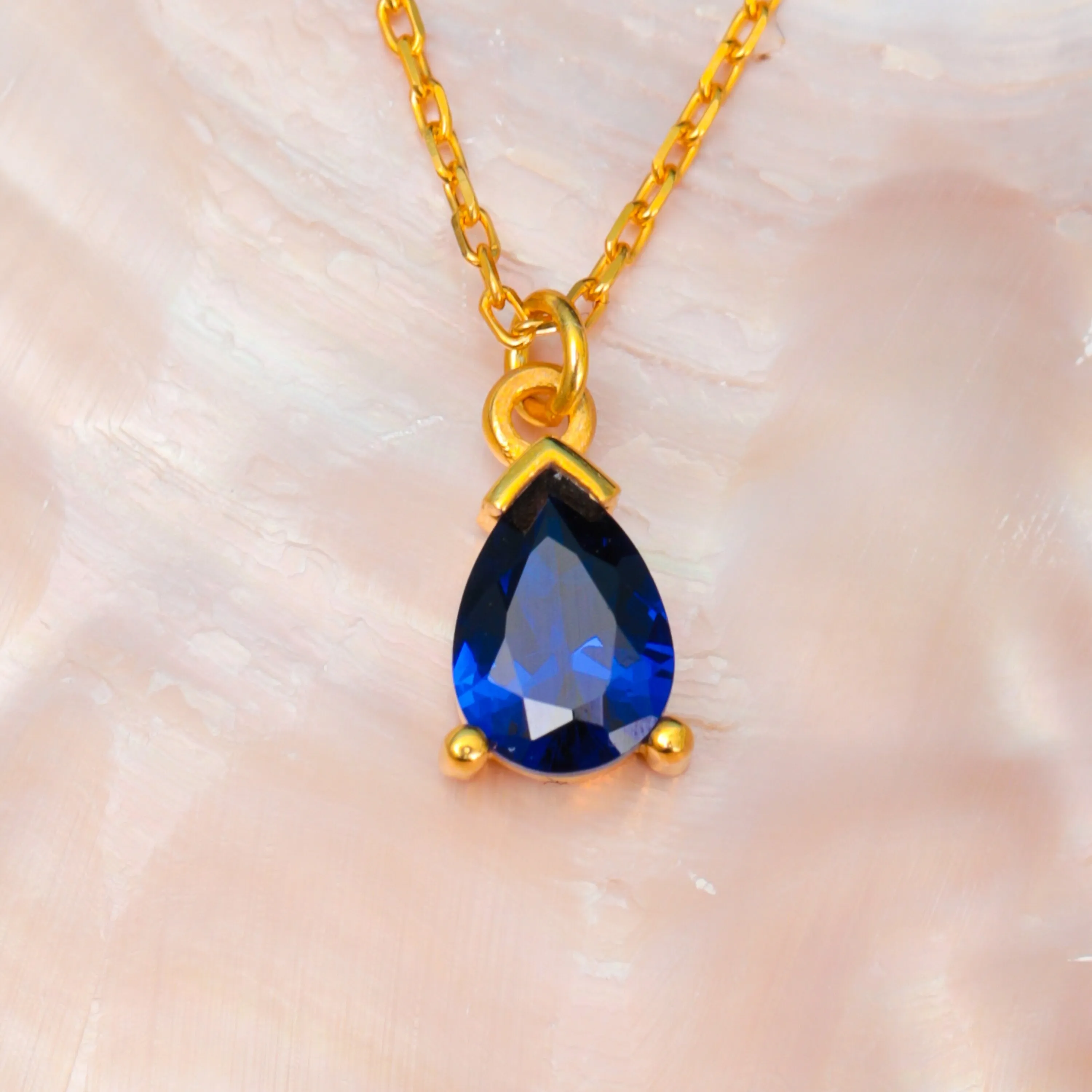5th Wedding Anniversary Jewelry Gift Sapphire Teardrop Dainty Necklace