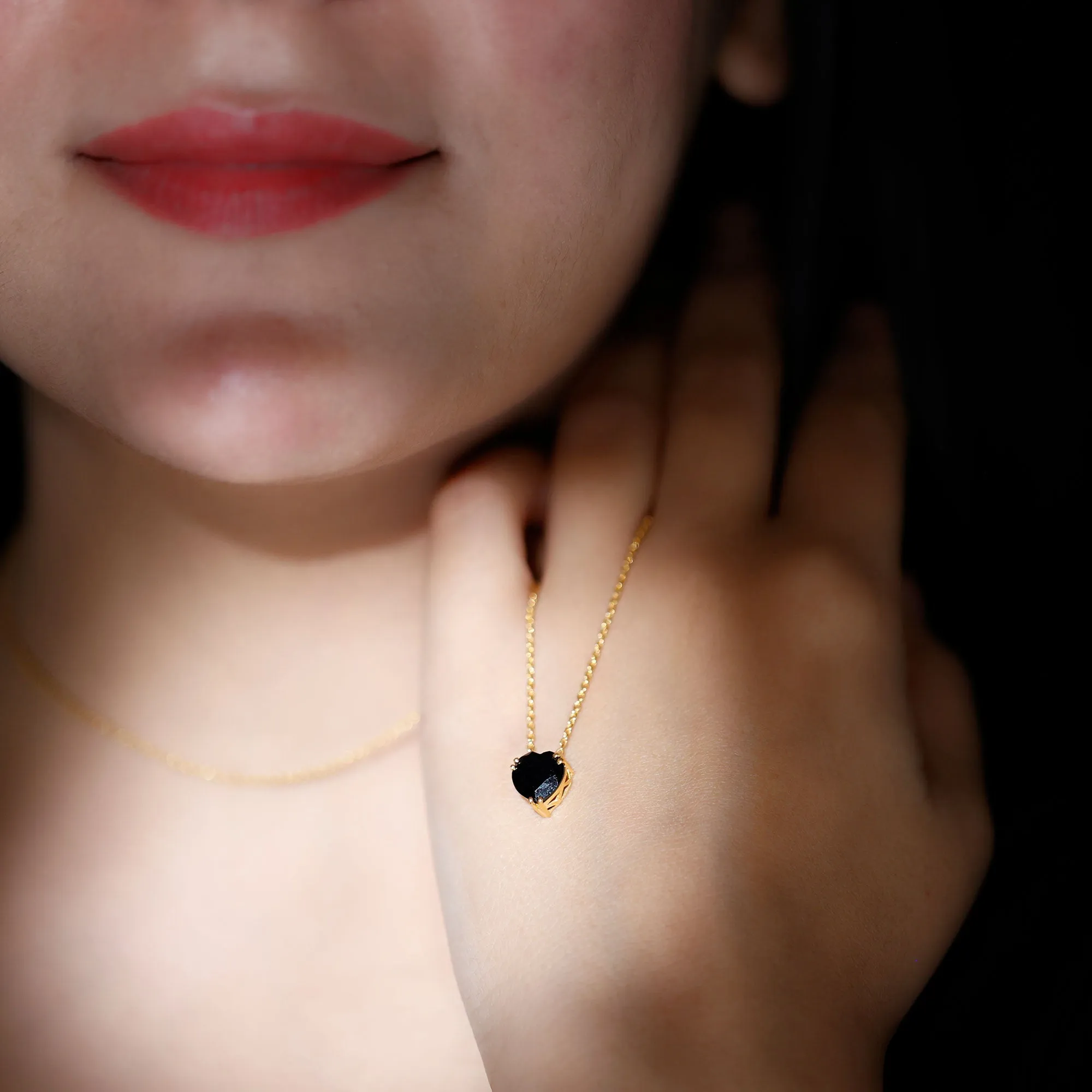 8 MM Heart Shape Black Spinel Solitaire Necklace in Double Prong Setting