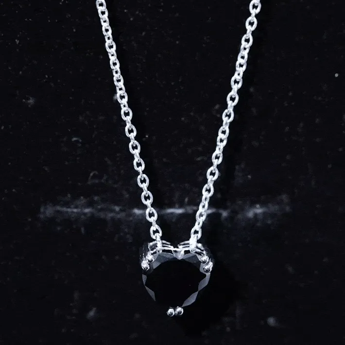 8 MM Heart Shape Black Spinel Solitaire Necklace in Double Prong Setting
