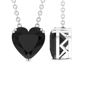 8 MM Heart Shape Black Spinel Solitaire Necklace in Double Prong Setting