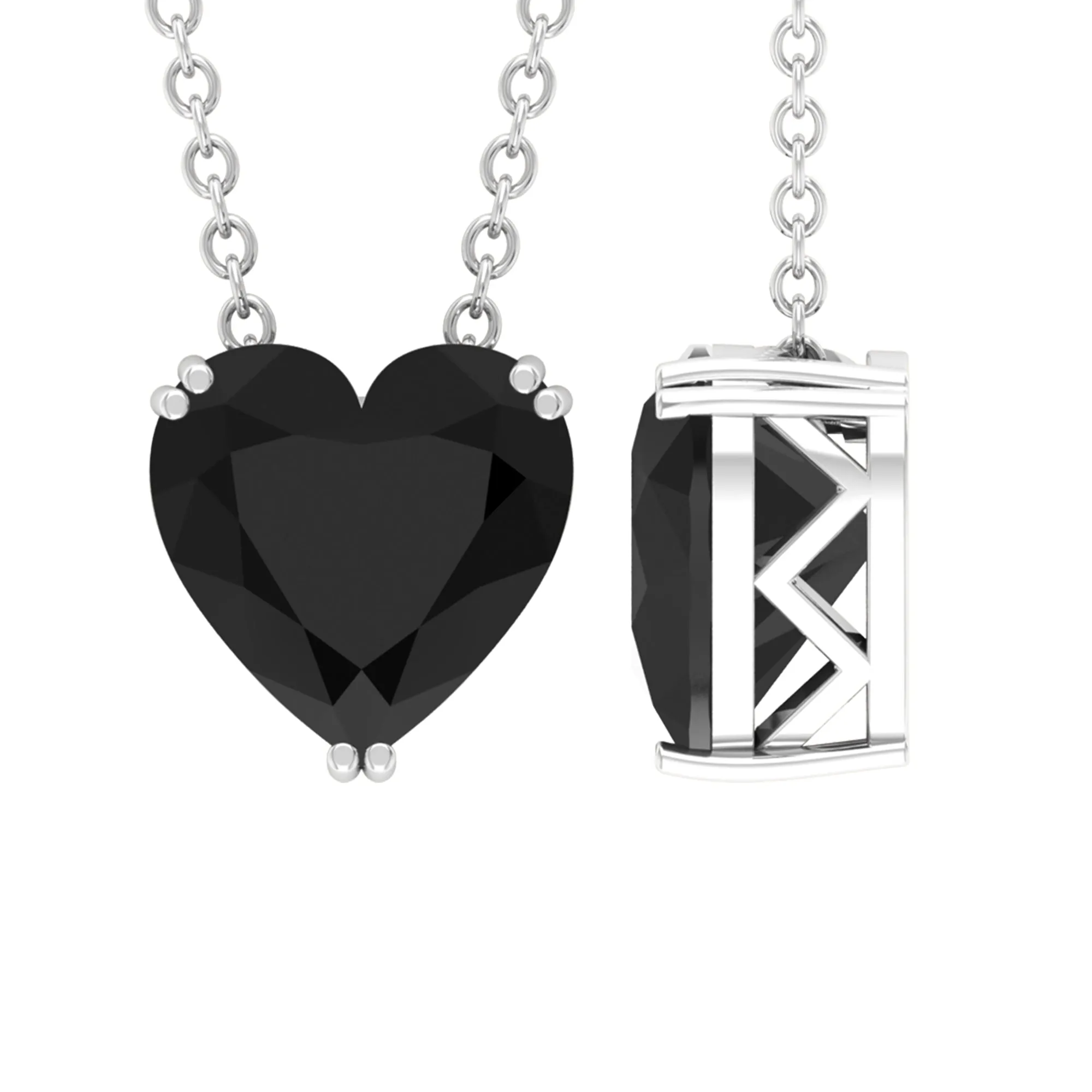 8 MM Heart Shape Black Spinel Solitaire Necklace in Double Prong Setting