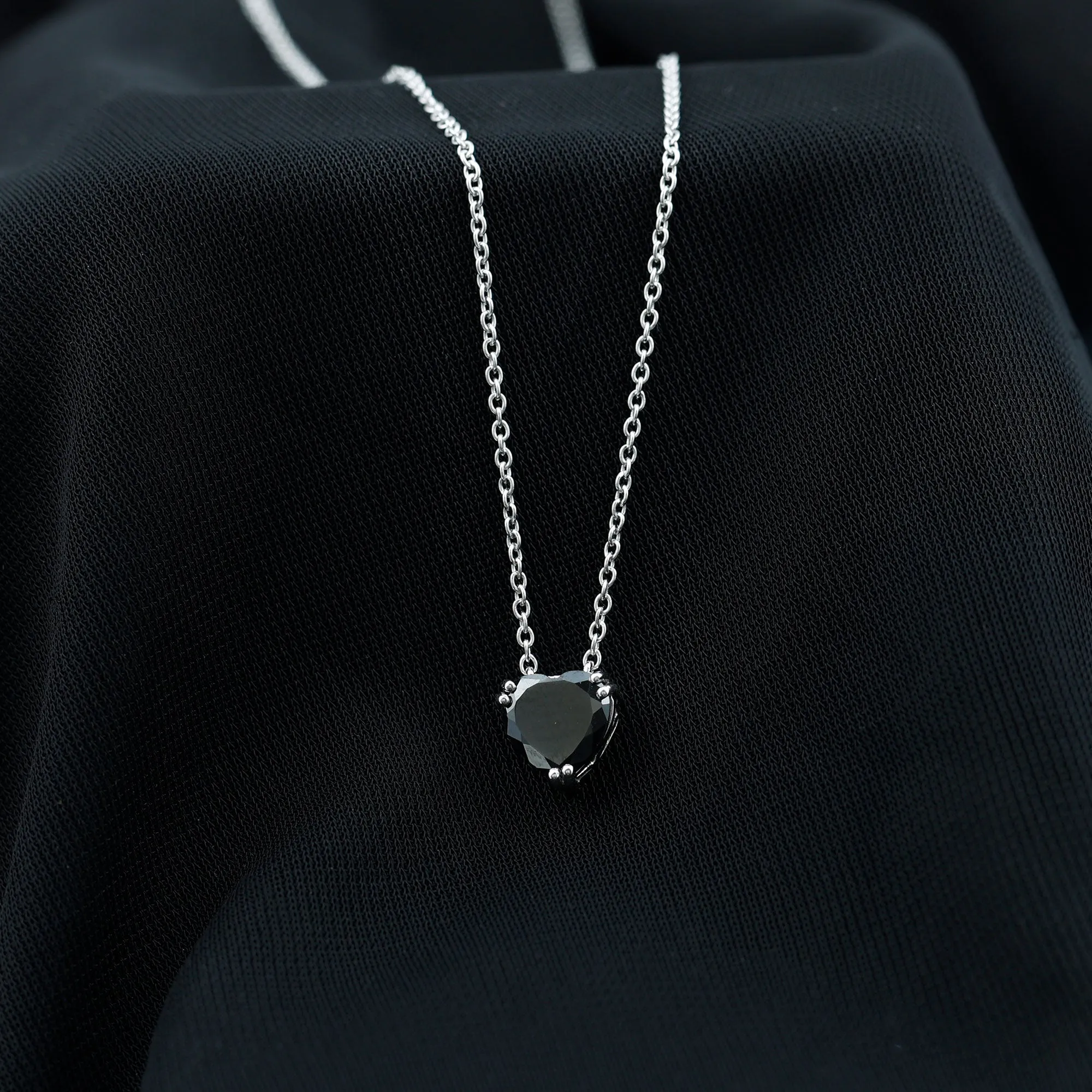 8 MM Heart Shape Black Spinel Solitaire Necklace in Double Prong Setting