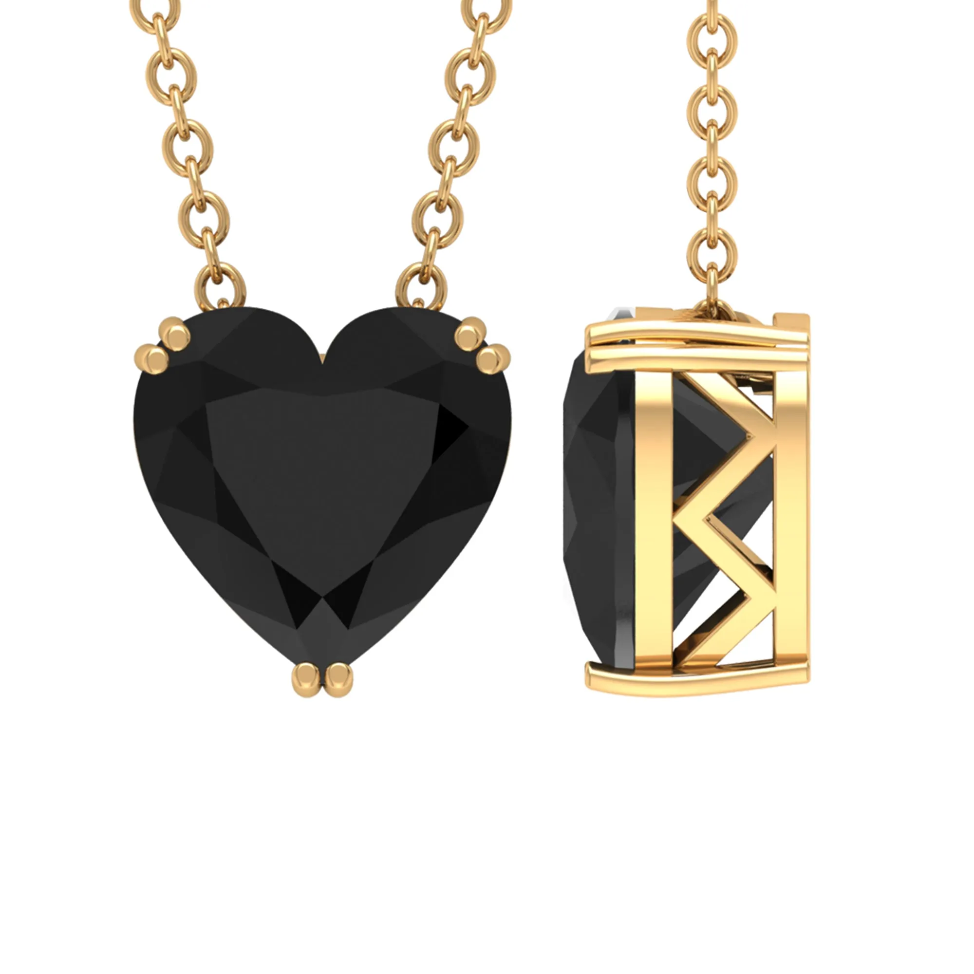 8 MM Heart Shape Black Spinel Solitaire Necklace in Double Prong Setting
