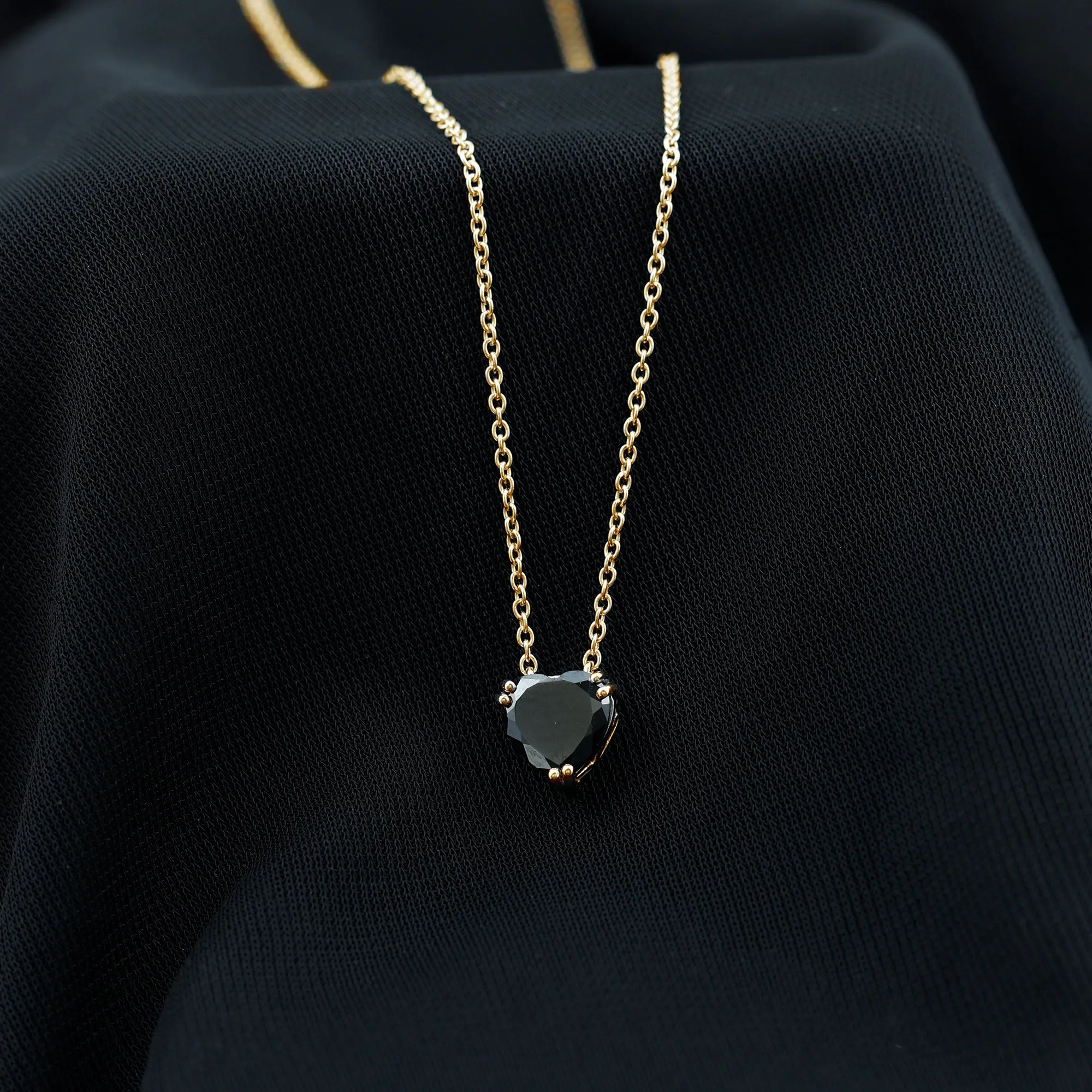 8 MM Heart Shape Black Spinel Solitaire Necklace in Double Prong Setting